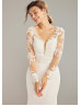 Long Sleeves Ivory Lace Tulle Sheer Back Non-traditional Wedding Dress